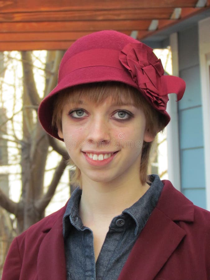 Girl in a red hat stock image. Image of cosmetics, trimmed 23697607