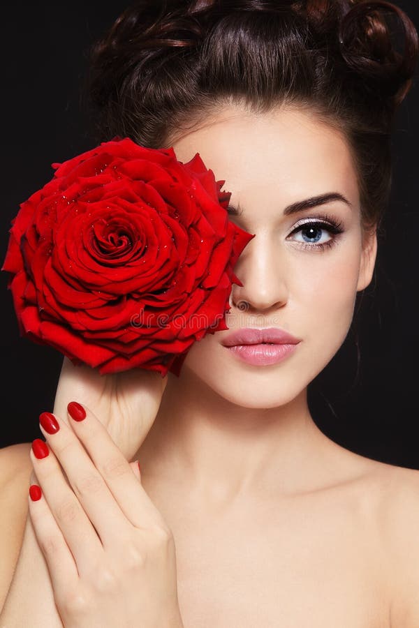 Woman with rose stock photo. Image of allure, female 21431672