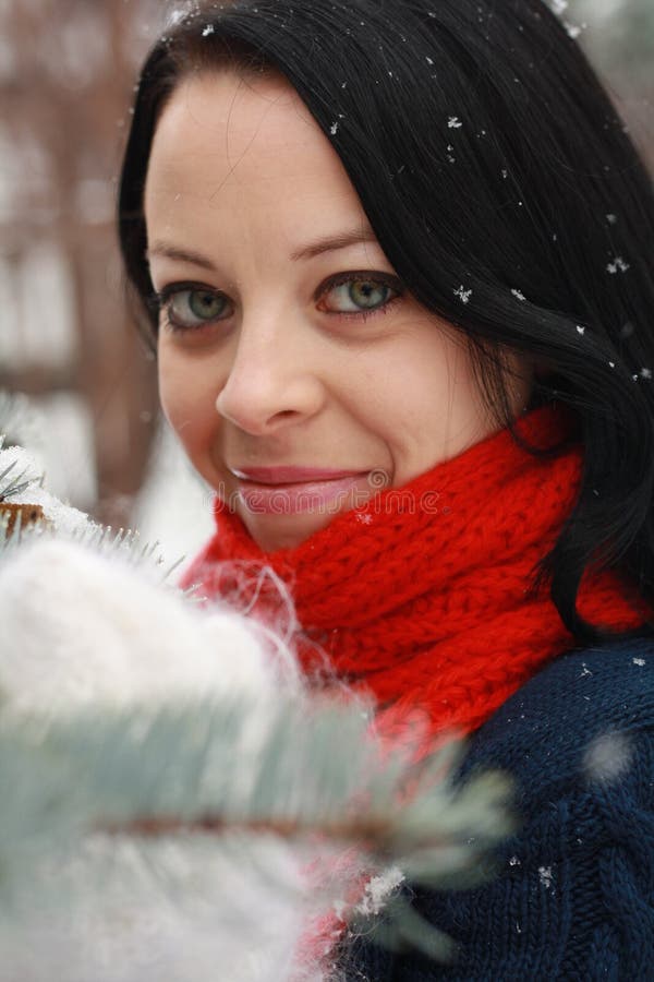 Girl with a red scarf stock photo. Image of fluffy, snow 28539226