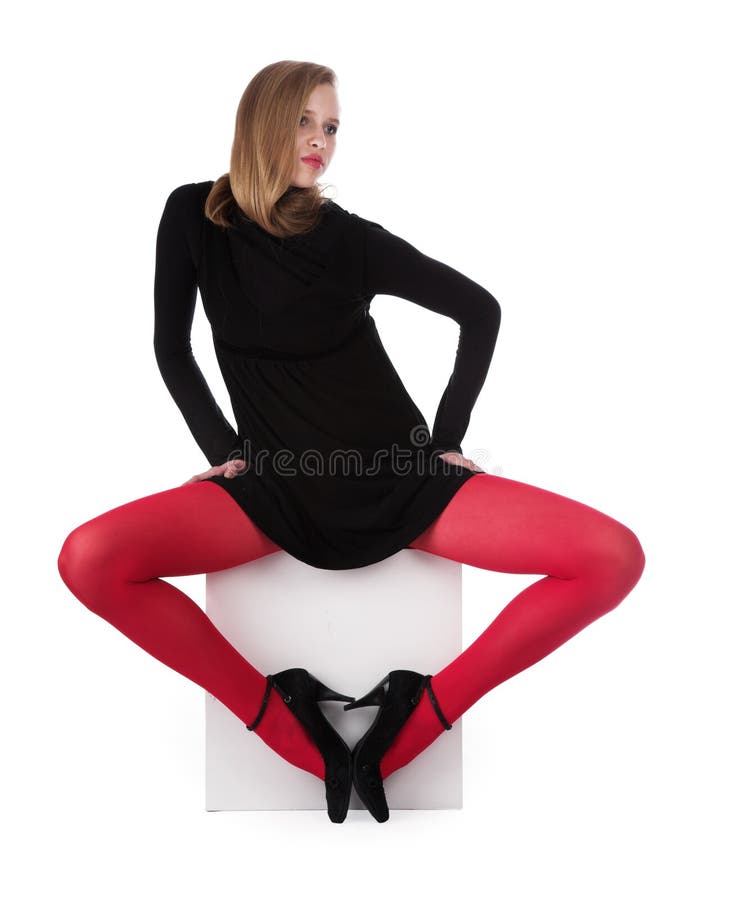 The girl in red stockings stock photo. Image of human - 6953676