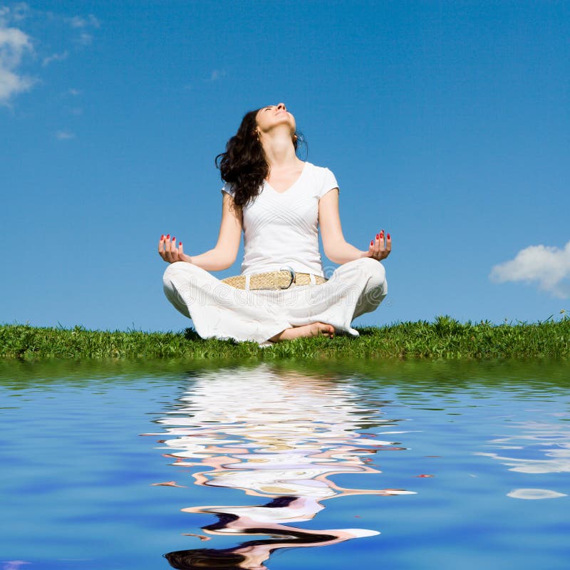 Girl relax in green grass