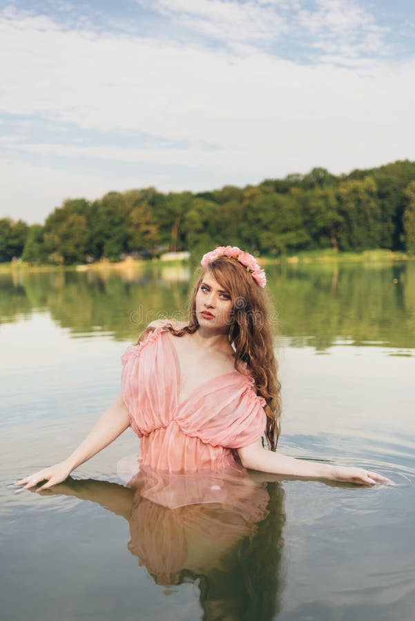 Girl in river stock image. Image of female, morning, summer 92201195