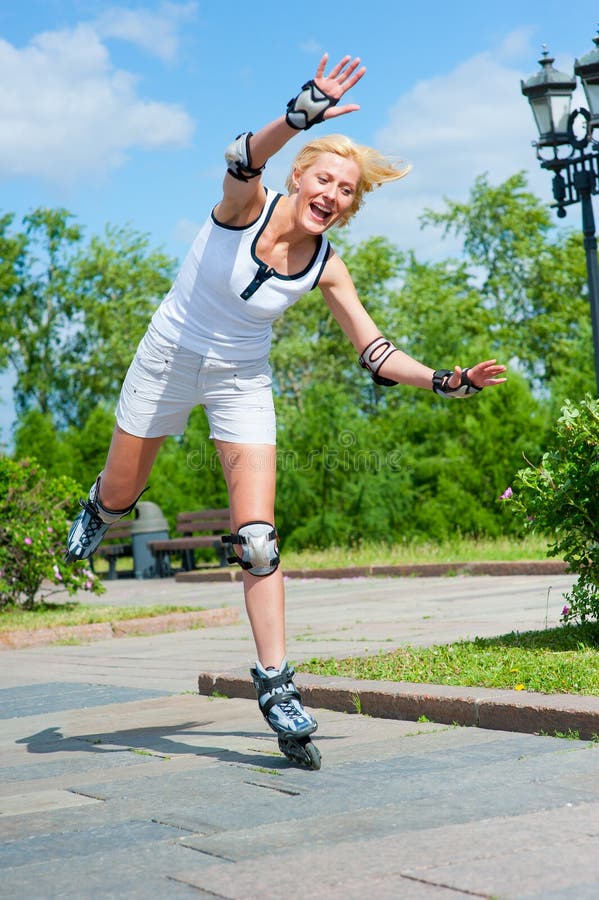 Girl Rollerskating in the Park Stock Image Image of exercise