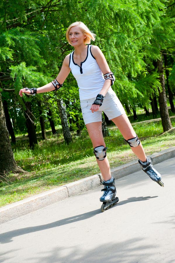 Girl Rollerskating in the Park Stock Image Image of healthy, fitness
