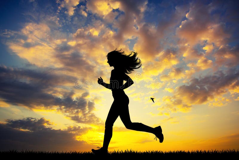 Girl running at sunset stock photo. Image of outdoor 154795716