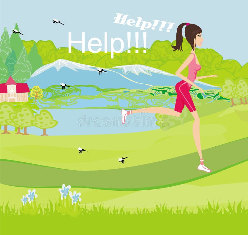 She runs away. Девочка убегает от комаров. Девушка далеко рисунок. Девушка сбегает из дома рисунок. Рисунок люди убегающие от комаров.