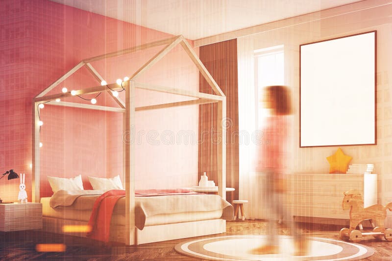 Girl s bedroom interior, poster, corner, woman stock photo Girl s bedroom interior, poster, corner, woman stock photo