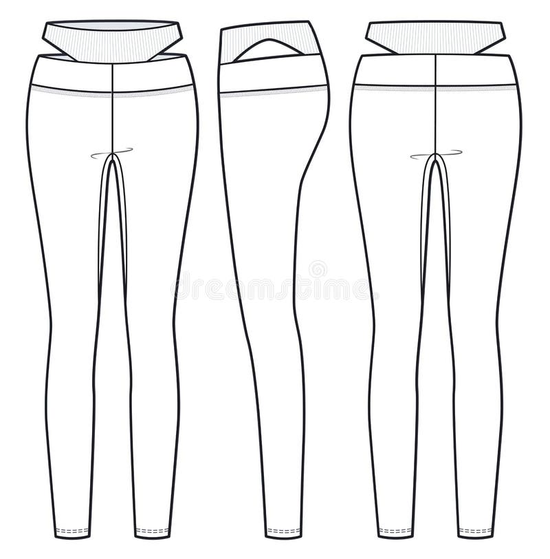 Track Tights, Base Layer Bottom, Leggings, Cycling Pants Front and Side  View. Fashion Illustration, Vector, CAD, Technical Drawing, Flat Drawing,  Template, Mockup. Stock Vector