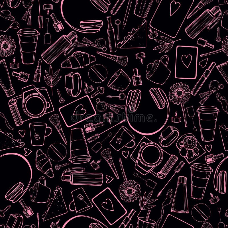 Girl`s daily life. Vector seamless pattern vector illustration Girl`s daily life. Vector seamless pattern vector illustration