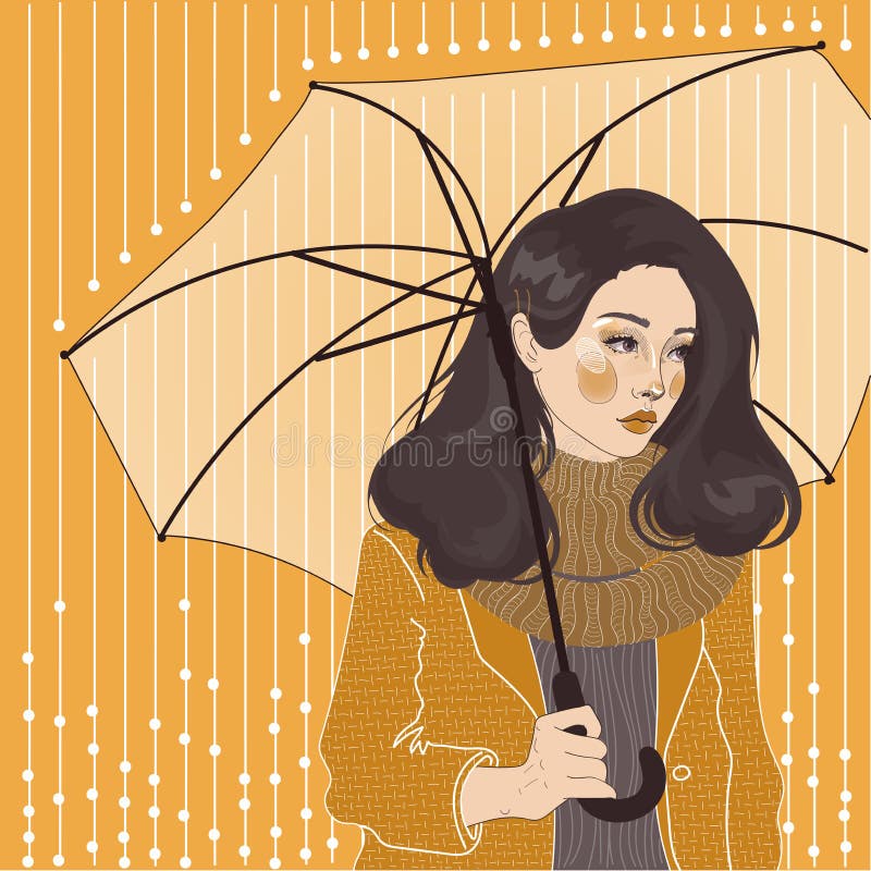 Girl in scarf under umbrella, royalty free illustration Girl in scarf under umbrella, royalty free illustration