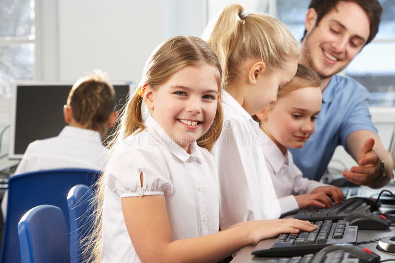 Girl in school class smiling to camera royalty free stock images