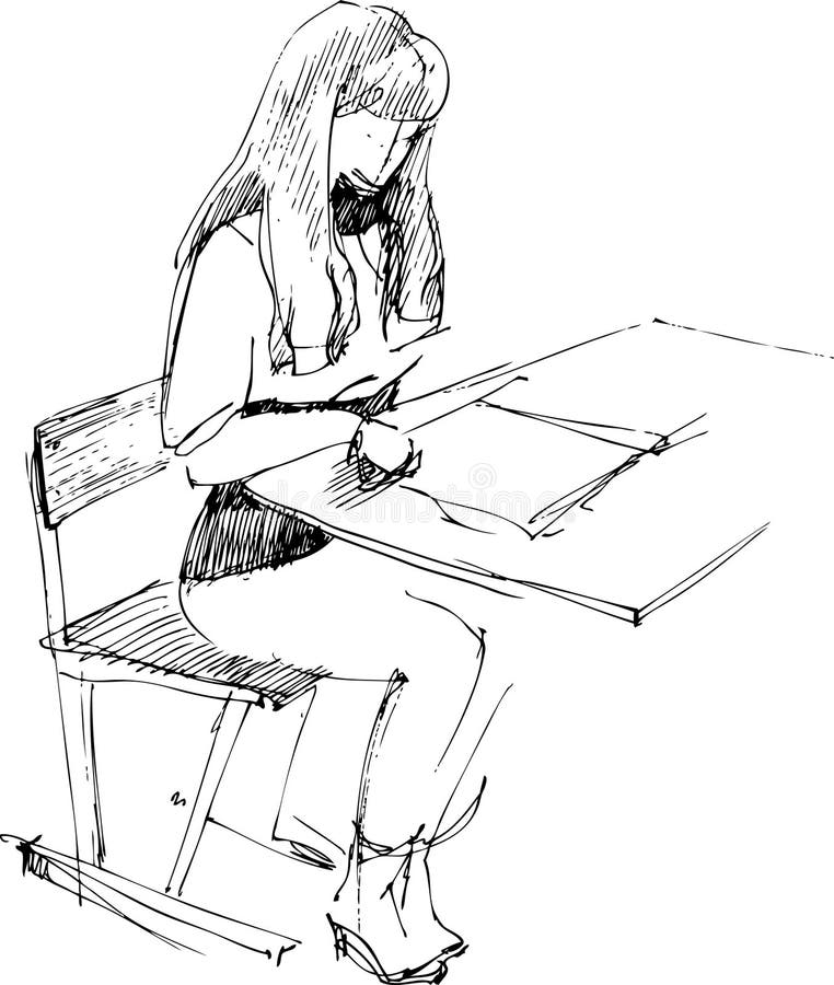 Girl after a school desk