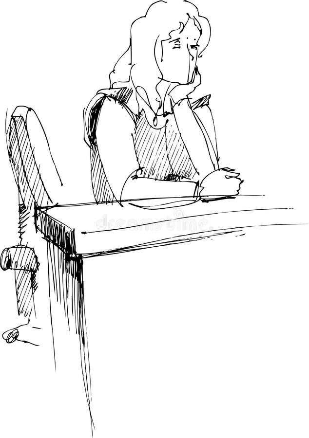 Girl after a school desk