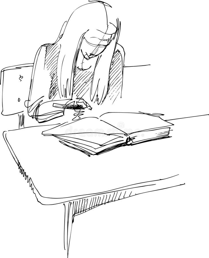 Girl after a school desk