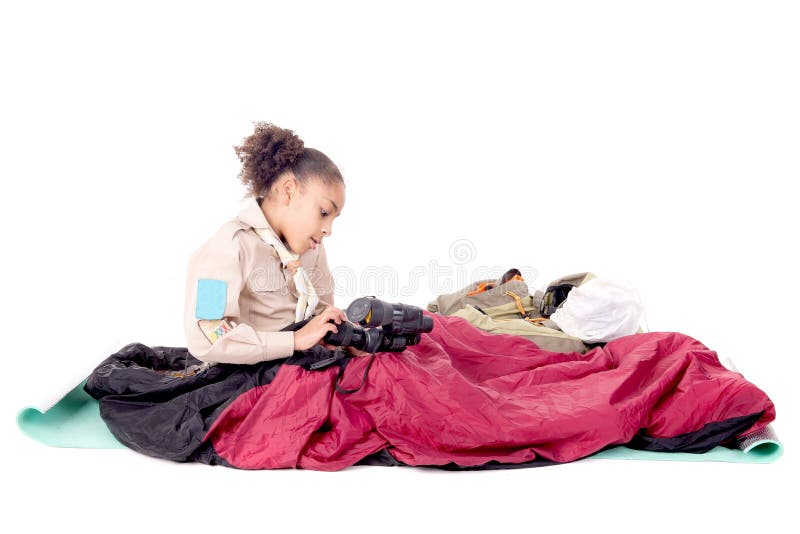 Little girl scout isolated in white