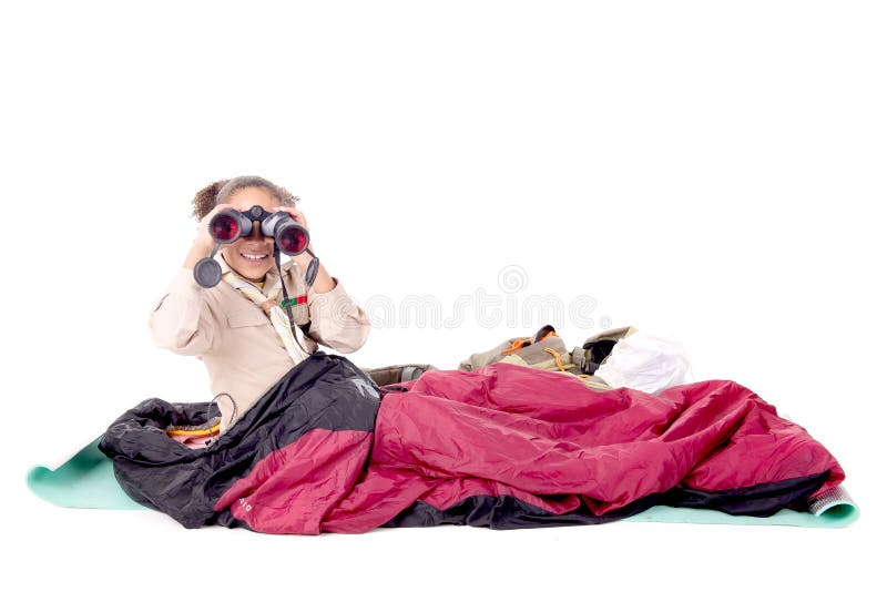 Little girl scout isolated in white