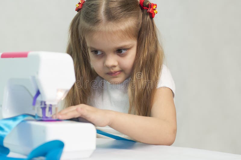 Girl Sewing on the Sewing Machine Stock Image Image of machine