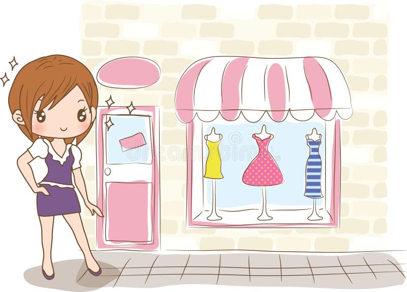 Girl Shopping for New Dress. Vector Illustration Decorative Design ...