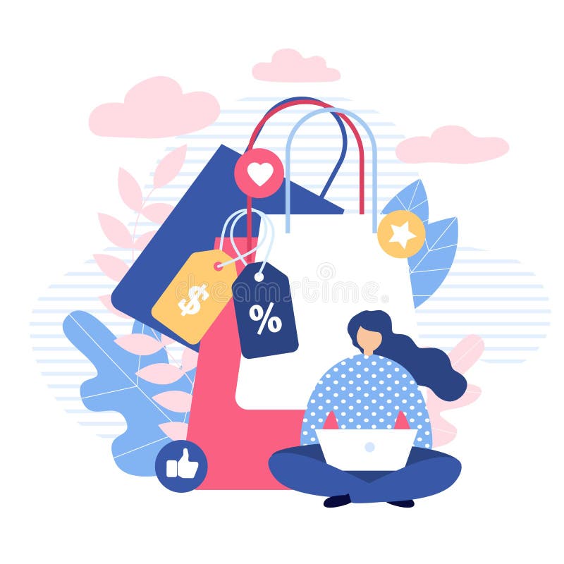 Girl Shopping Online on Laptop Metaphor Cartoon vector illustration Girl Shopping Online on Laptop Metaphor Cartoon vector illustration