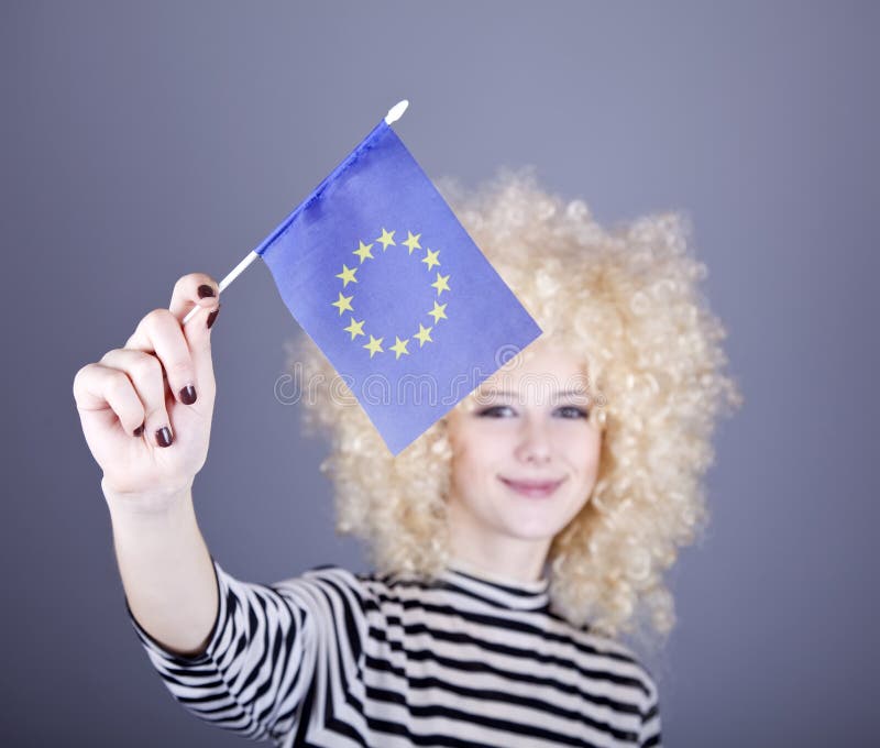 Girl with show European Union flag.