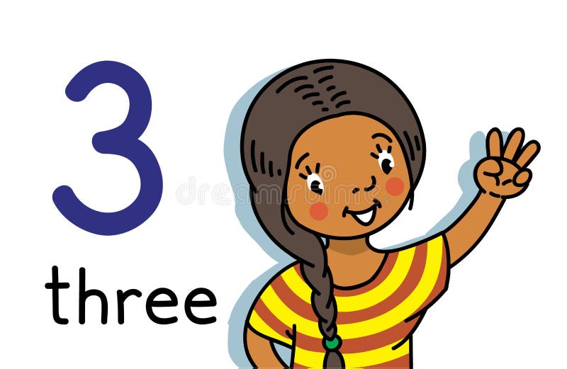 Girl showing three by hand Counting education card