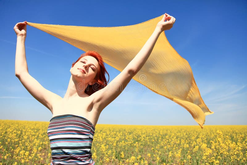 Girl with silk at outdoor.