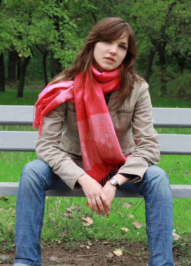 Girl Sitting On A Park Bench Stock Image Image Of Cool Bench 6934587