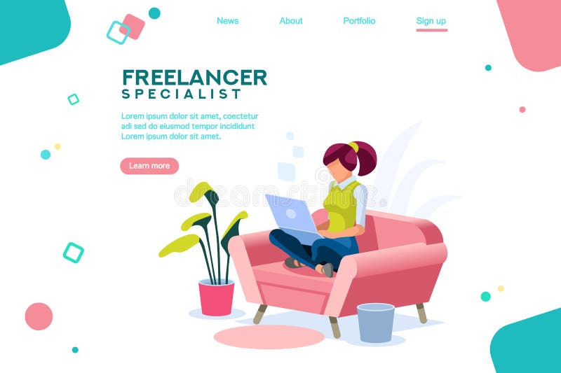 Girl Sitting on Sofa Isometric Freelancer royalty free illustration
