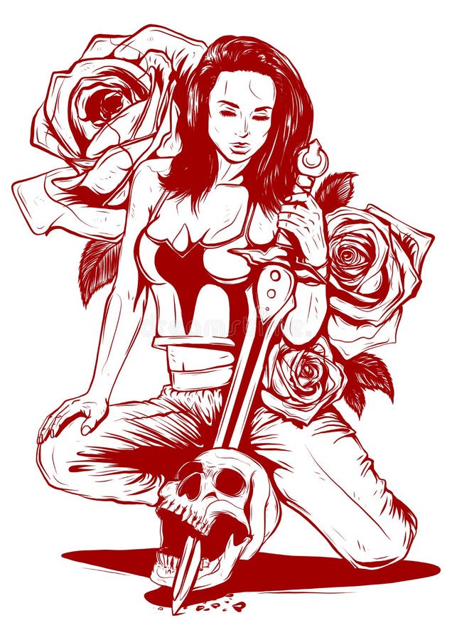 Girl with skeleton make up hand drawn vector sketch. Santa muerte woman witch portrait stock illustration Day of the royalty free illustration Girl with skeleton make up hand drawn vector sketch. Santa muerte woman witch portrait stock illustration Day of the royalty free illustration