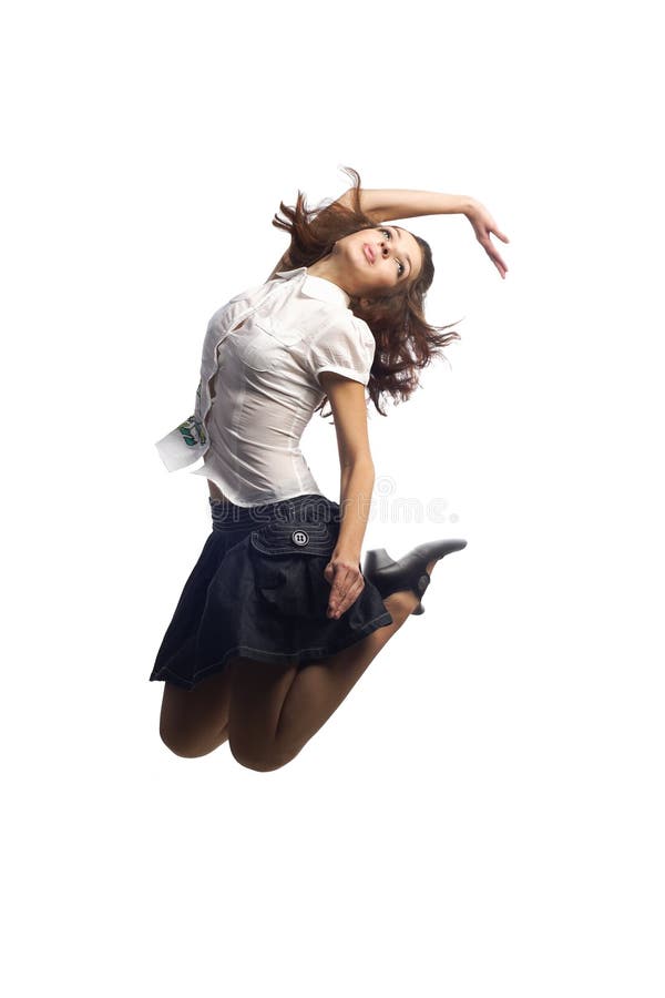 Girl In Skirt Jumping Isolated White Picture. Image 16725528