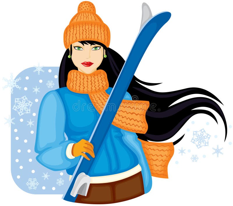 Download Girl with skis stock vector. Illustration of frost, season - 27559002