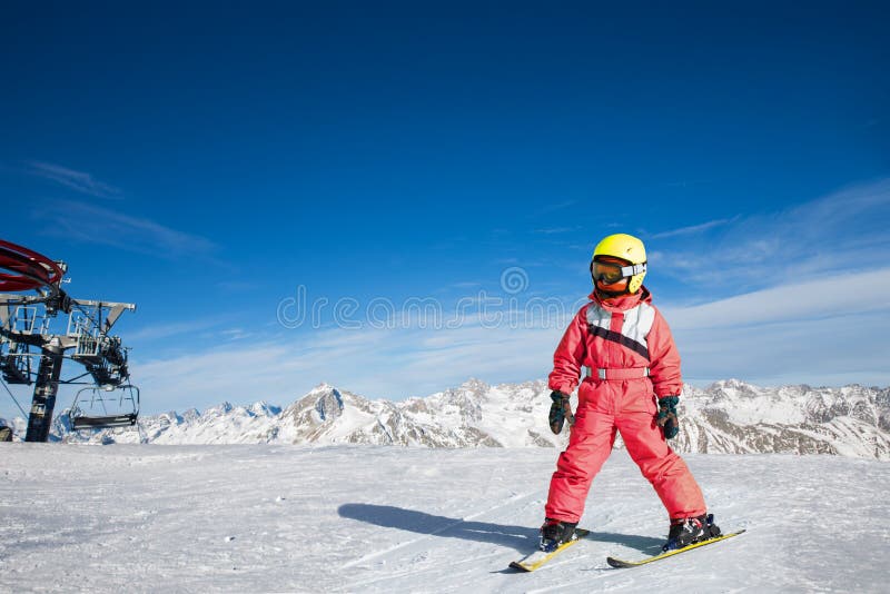 Girl on skis in soft snow stock photos