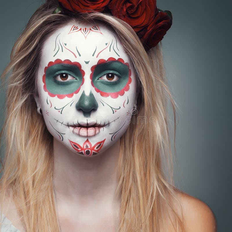 Girl with a skull face makeup