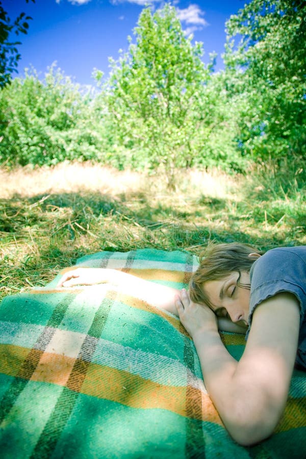 Woman Sleeping on Green Grass Stock Image Image of eyes, sleeping