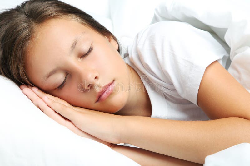 Girl sleeping in bed stock image. Image of happy, comfortable 96378051