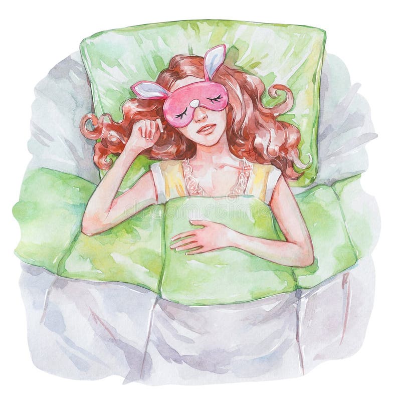 Girl sleeping on the bed while wearing a blindfold eye mask