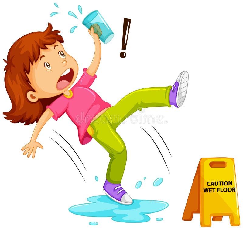 Girl slipping on wet floor stock illustration. Illustration of clipart -  85258452