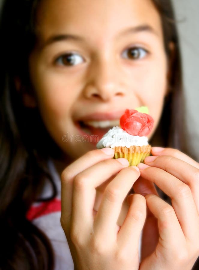 Girl Small Cupcake Covered Frosting Stock Photos Free & RoyaltyFree