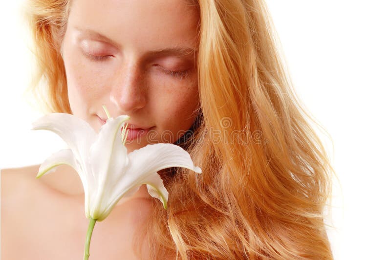 Girl smell flower