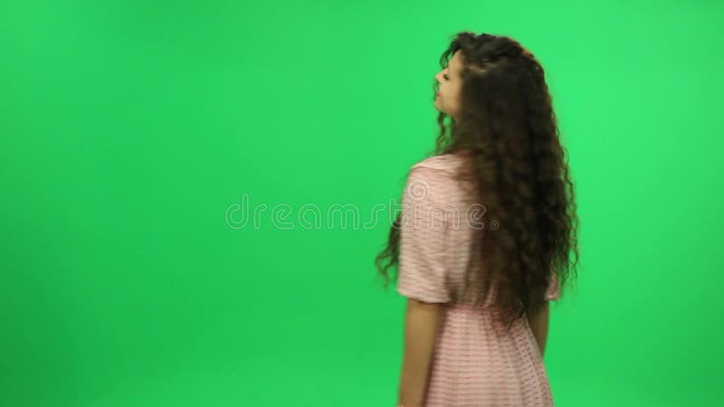 Girl with Curly Hair Spinning Around Green Screen Go Pro Stock Video   Video of fashion body 54461309