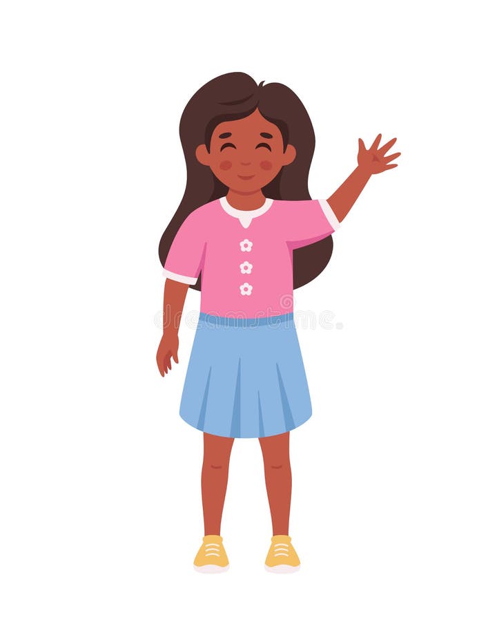 Girl Smiling and Waving Hand. Elementary School Student. Vector ...