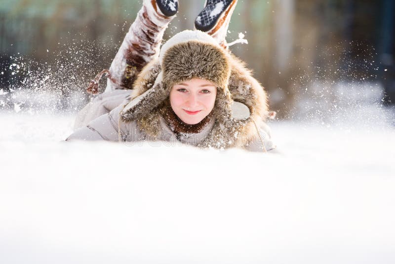 Girl in the snow royalty free stock photos