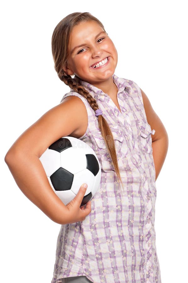 Girl with soccer ball stock image. Image of european 27008557