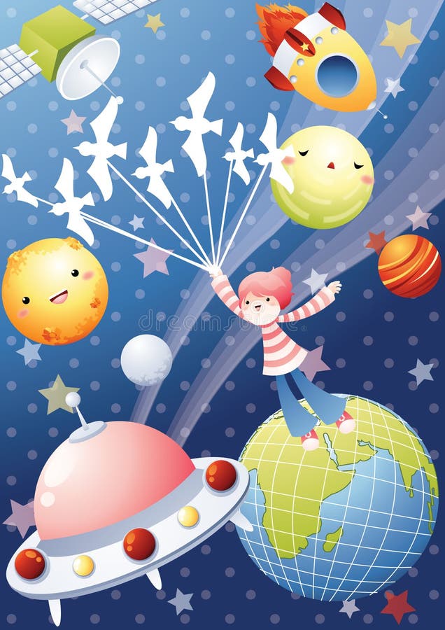 Girl in space. Vector illustration decorative design royalty free illustration