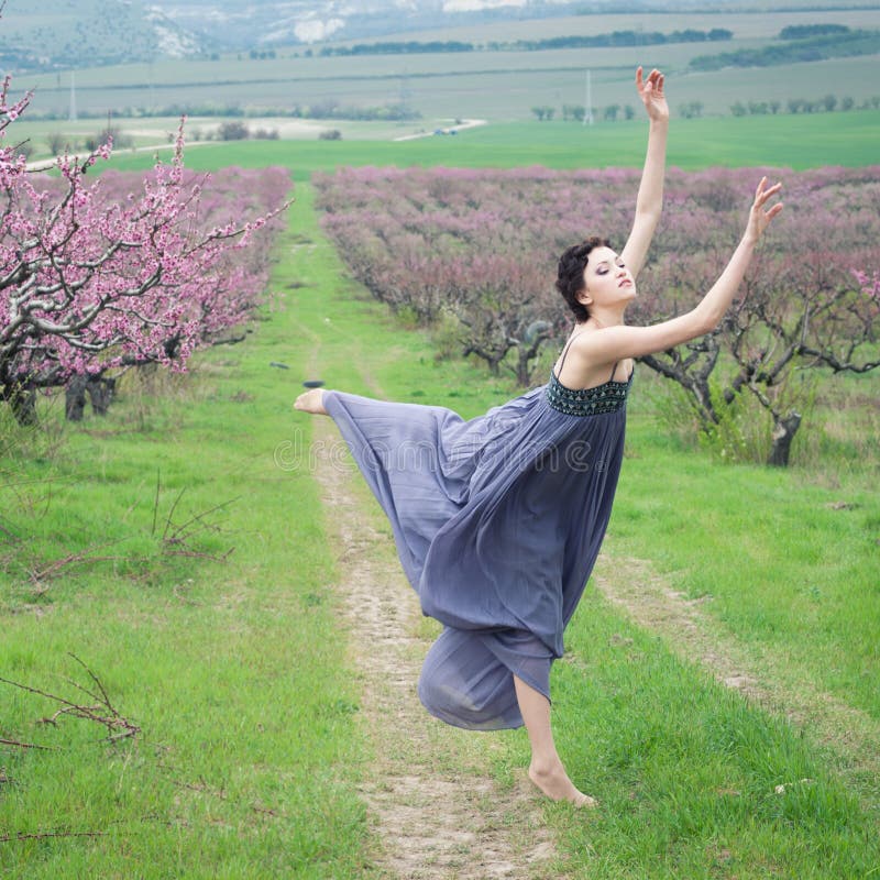 Girl in spring garden