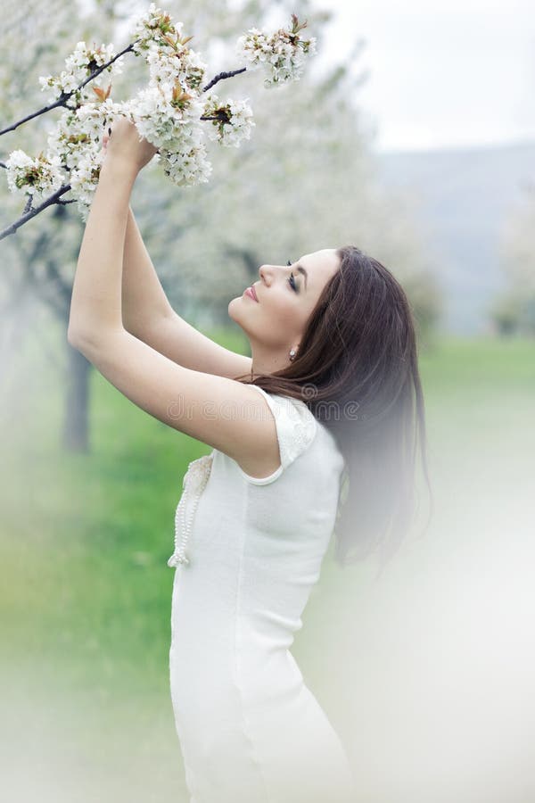 Girl in spring garden