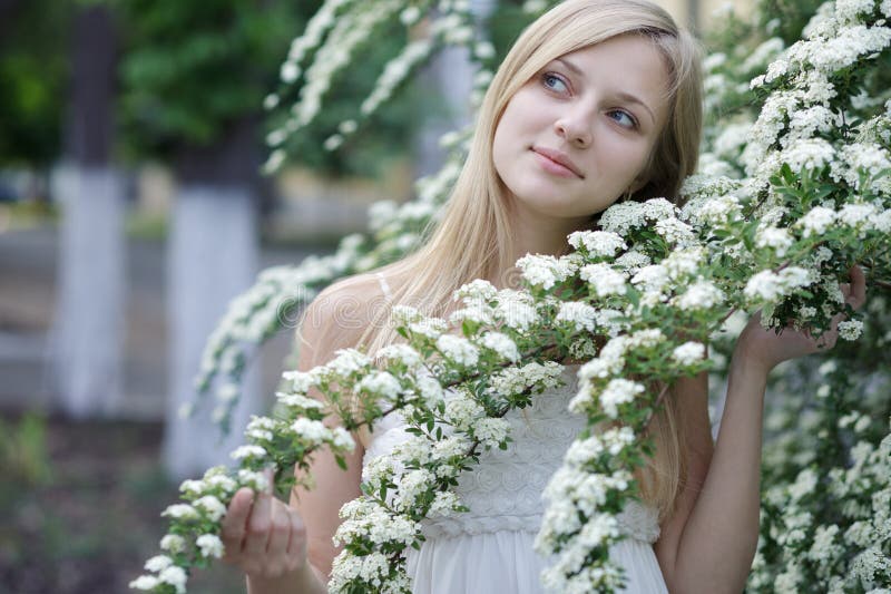 Girl in spring garden