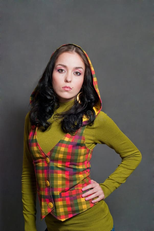 Girl in squared waistcoat stock photo. Image of look 12088712