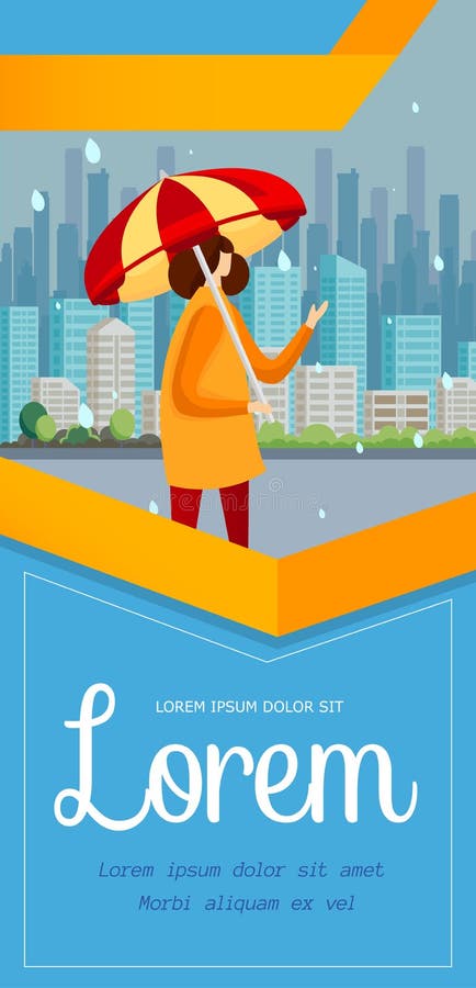 Girl Stand on Street with Umbrella in Rainy Day. vector illustration Girl Stand on Street with Umbrella in Rainy Day. vector illustration