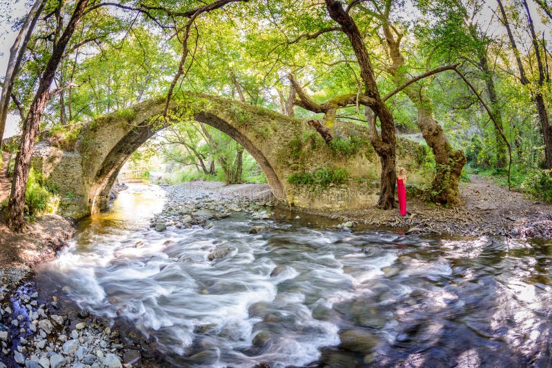A girl standing by kelefos bridge,cyprus stock photos A girl standing by kelefos bridge,cyprus stock photos